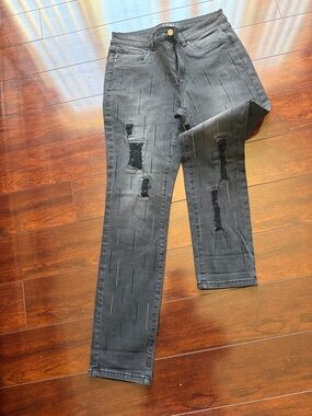 Joseph Ribkoff Black Skinny Jeans with Studded Distress